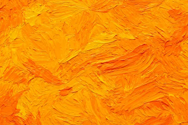 Abstract painted background. Background was painted with orange-yellow oil tempera color on canvas by hand.