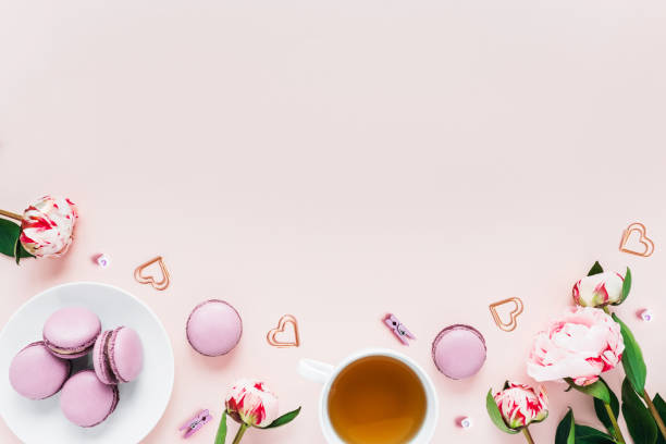 istock Greeting card with macaroons and hearts. 1166555727