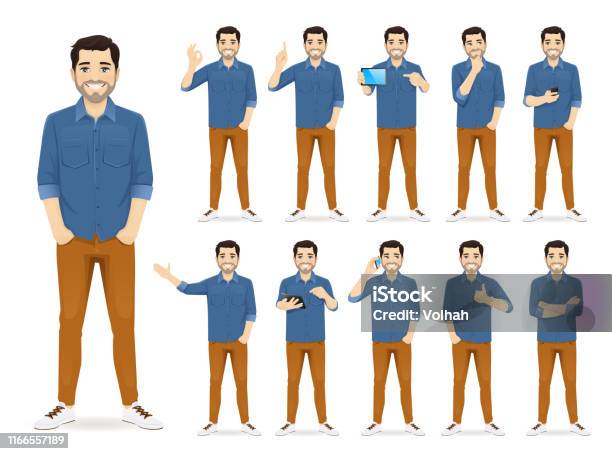 Man In Casual Outfit Set Stock Illustration - Download Image Now - Men, Characters, People
