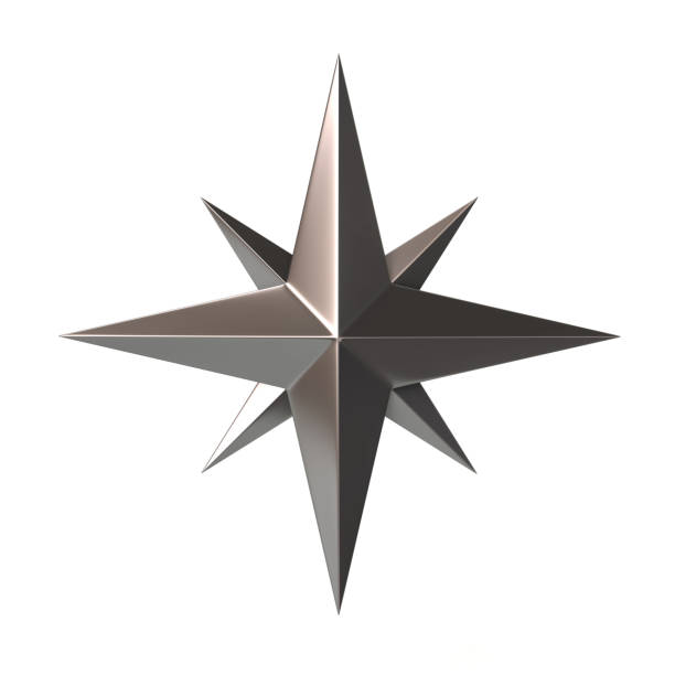 silver compass rose 3d illustration - compass three dimensional shape wind rose east imagens e fotografias de stock