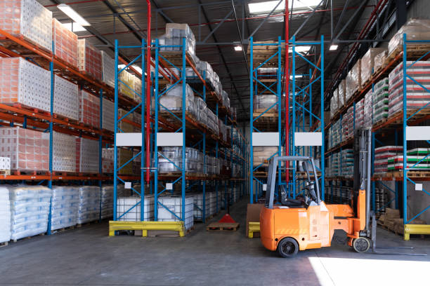 istock Goods and materials on a rack in warehouse 1166558379