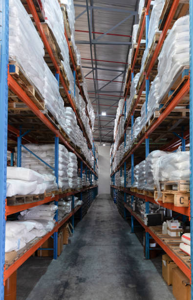 istock Goods and materials on a rack in warehouse 1166558384