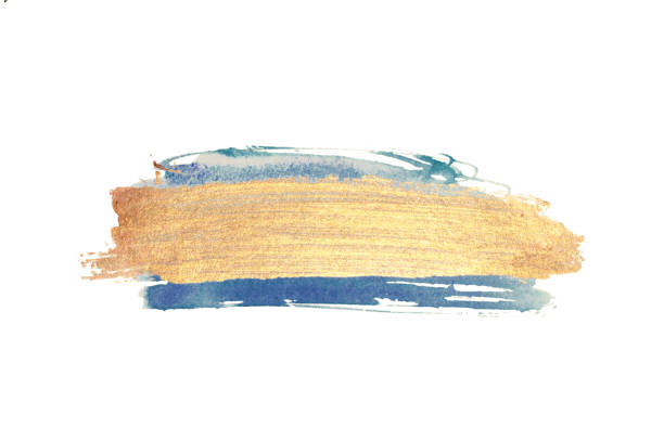 istock Abstract golden and blue watercolor stains on white background 1166559097