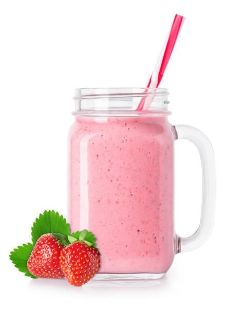 smoothie ze słomą w słoiku mason - yogurt jar cream milk zdjęcia i obrazy z banku zdjęć