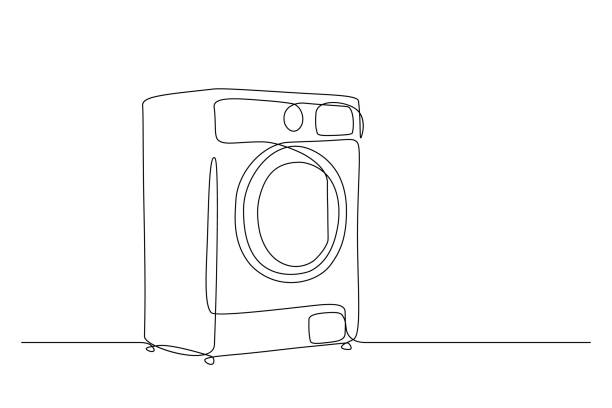 Washing machine Washing machine in continuous line drawing style. Washer black line sketch on white background. Vector illustration cleaning drawings stock illustrations