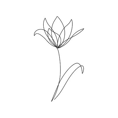 Abstract flower in continuous line drawing style. Black line sketch on white background. Vector illustration