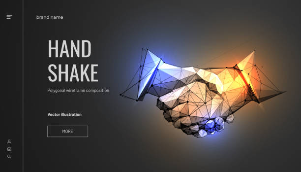 Handshake. Abstract illustration isolated on black background. Polygonal wireframe composition. Gesture hands. Development symbol. Plexus lines and points in silhouette. Handshake. Abstract illustration isolated on black background. Polygonal wireframe composition. Gesture hands. Development symbol. Plexus lines and points in silhouette. leadership patterns stock illustrations