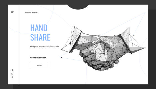 рукопожатие. абстрактная иллюстрация изолирована на белом фоне. полигональная композиция каркаса. руки жеста. символ развития. линии plexus и  - businessman two people business person handshake stock illustrations