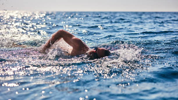 istock Swimmer training on the open sea / ocean. 1166576250