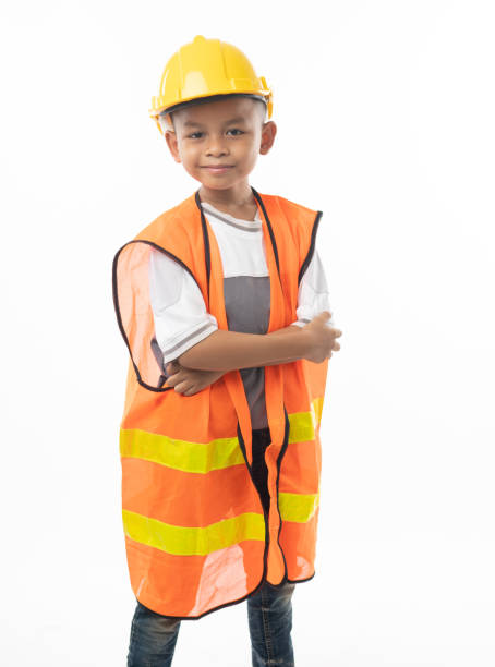 istock Young Asian engineer kid smile and standing isolated on white background 1166578252