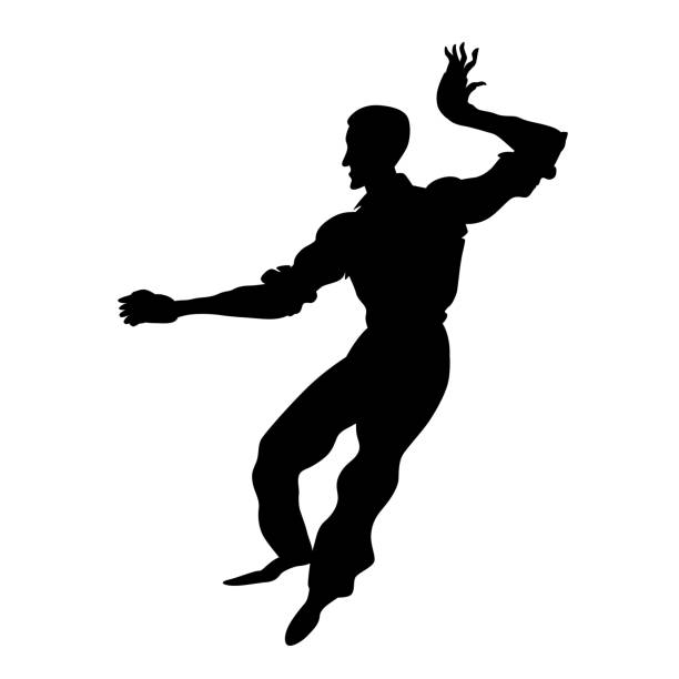 ilustrações de stock, clip art, desenhos animados e ícones de silhouette of man dance lindy hop. retro dancer for poster, flyer studio of social dances. vector black and white illustration. cutout isolated object. - men 20s cut out 30s