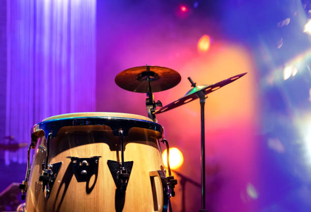 Conga drum instrument with colored background stock photo