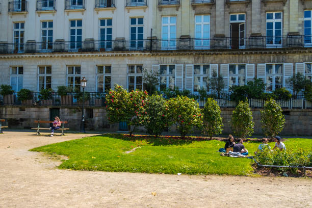 ludzie odpoczywają na trawniku na placu le cours cambronne w nantes, francja - cambronne zdjęcia i obrazy z banku zdjęć