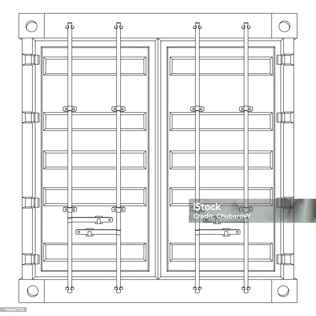 Shipping Freight Container Outline Vector Illustration Stock