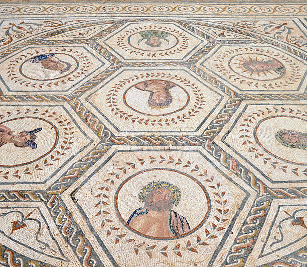 Mosaic at the Villa Romana del Casale, a large Roman villa where over 3000 sq. meters of Roman mosaics have been revealed. The villa and its artworks, dating to the early 4th century AD, have been included in the UNESCO World Heritage Site.