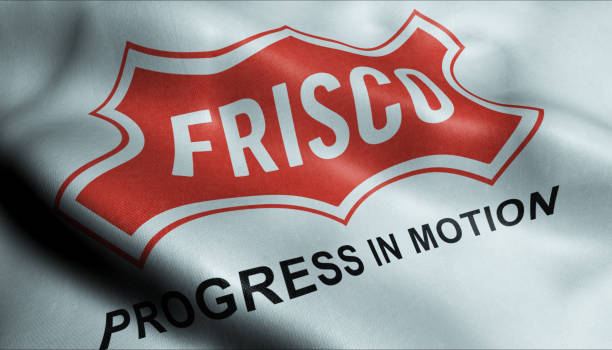3D Waving Flag of Frisco City Closeup View stock photo