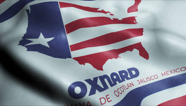 istock 3D Waving Flag of Oxnard Closeup View 1166592046