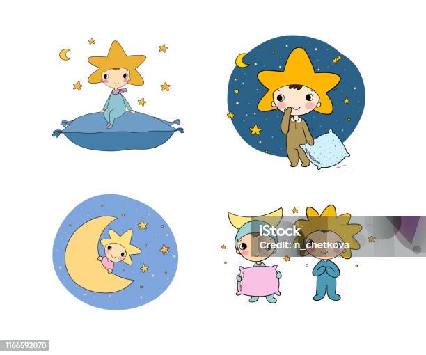  Ilustración de Los Chicos Gnome En Los Trajes De La Luna El Sol Y La Estrella
