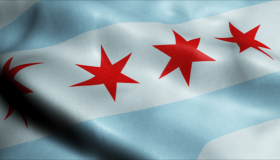 3D Illustration of a waving flag of Chicago
