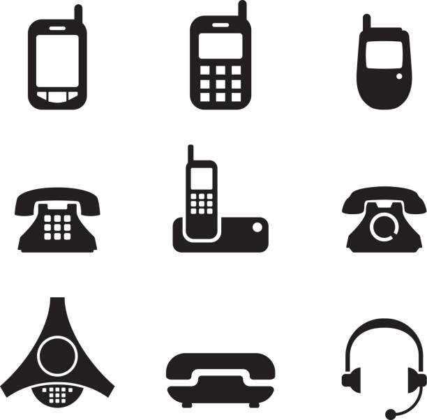 illustrazioni stock, clip art, cartoni animati e icone di tendenza di telefono bianco e nero set icone vettoriali royalty-free - conference phone immagine