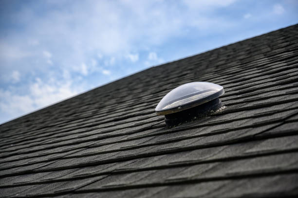 istock Dome shaped solar tube skylight on asphalt shingle roof 1166597987