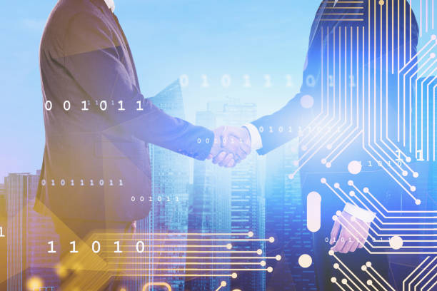 istock Business people shake hands, smart city 1166598593