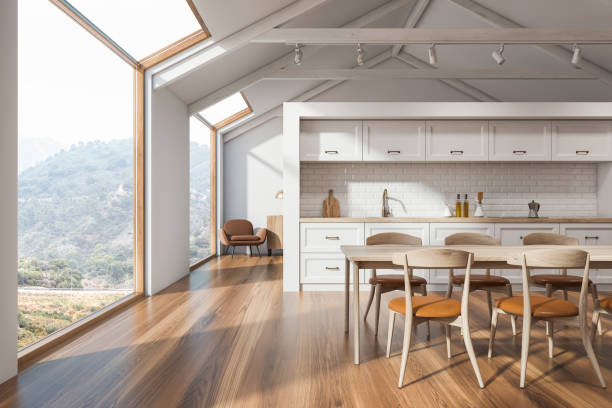 istock White Scandinavian kitchen, table and armchair 1166599599