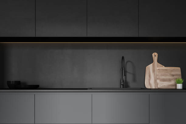 istock Close up of gray kitchen countertop 1166599893