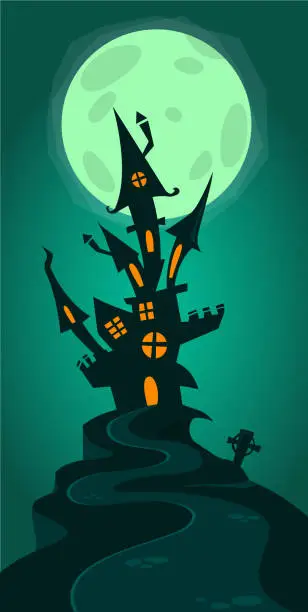 Vector illustration of Cartoon scary haunted house. Halloween vector illustration
