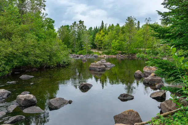 streams, lakes and rapids in the forest near the village of Val-David, Laurentide, Quebec, Canada