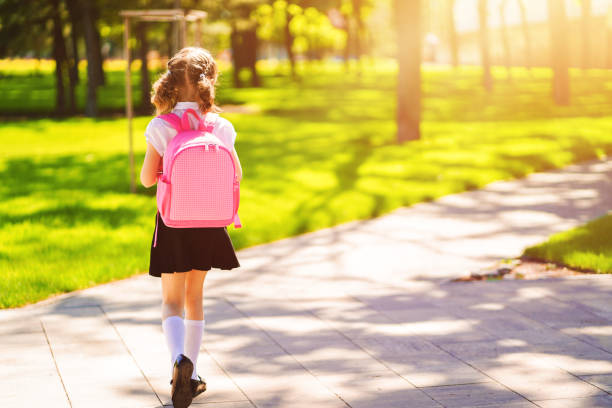 istock Beautiful little girl with backpack walking in the park ready back to school, back view, fall outdoors, education concept 1166606734