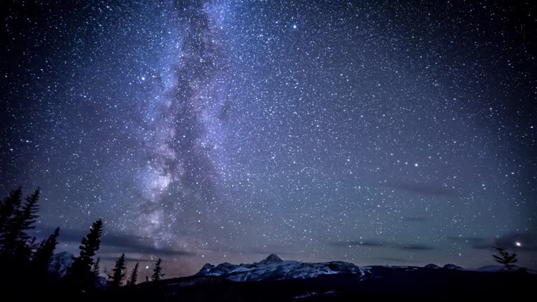 Night Star over snow mountain