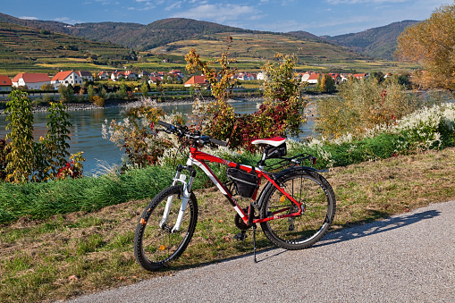 Mountain bike on the Danube Bike Path, Wachau valley, Austria