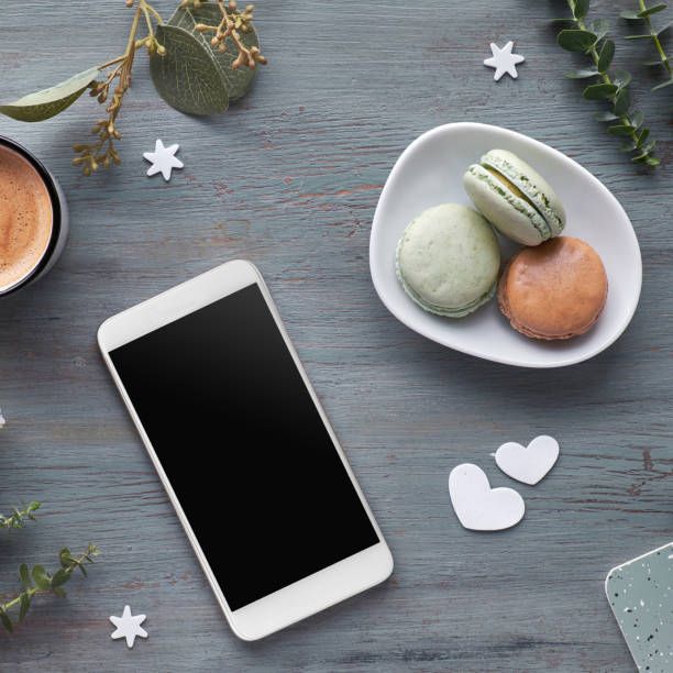 istock Springtime flat lay with coffee, macarons, pearl hyacinth flowers, eucalyptus and decorations 1166609810
