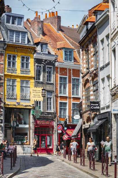 Lille, France - July 20, 2013. Typical street scene in Vieux-Lille, the historic old part of Lille in Hauts-de-France, France