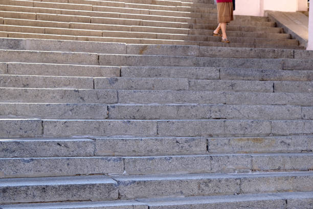 Close-up urban granite staircase shot on a bright sunny summer day