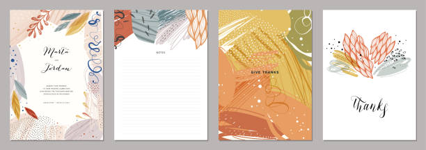 Universal Art Templates_06 Set of abstract creative universal artistic templates. thanksgiving holiday drawings stock illustrations
