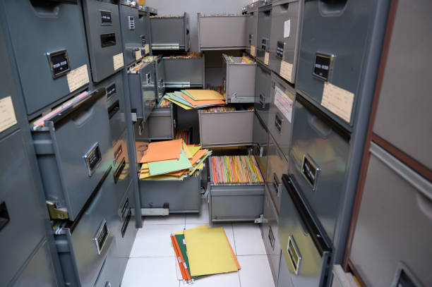 An old filing cabinet with a blank label (can be filled by yourself)