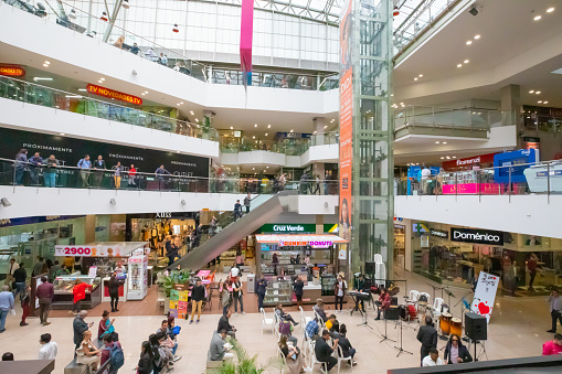 Bogota Colombia July 7 Interior view of Chile mall located in Northern Bogota. Appreciated by locals  as it is full of shops, restaurants and movie houses. Shoot on July 7, 2019