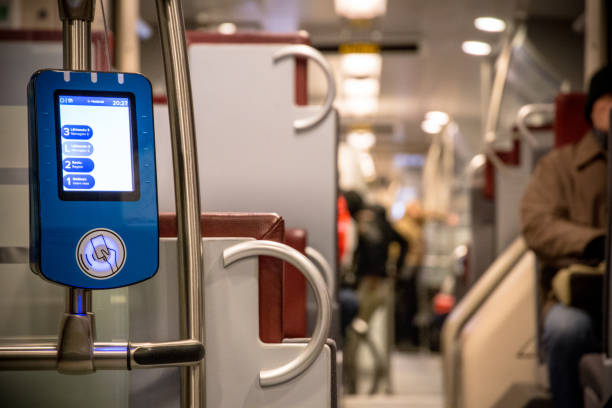 modern ticket validation machine - bus transportation indoors people imagens e fotografias de stock