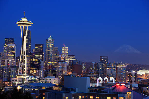 Cityscape of Seattle in Washington stock photo