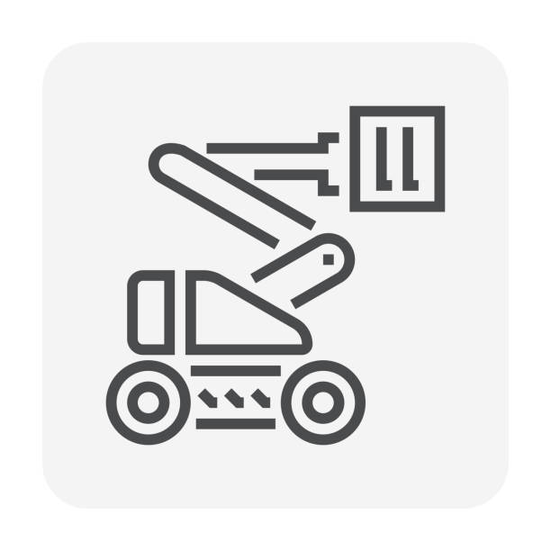boom lift icon Boom lift icon design for lifting work, 64x64 perfect pixel and editable stroke. mobile crane stock illustrations