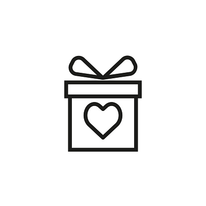 Charity gift line icon. Present, box, anniversary. Valentines day concept. Can be used for topics like donation, love, holiday