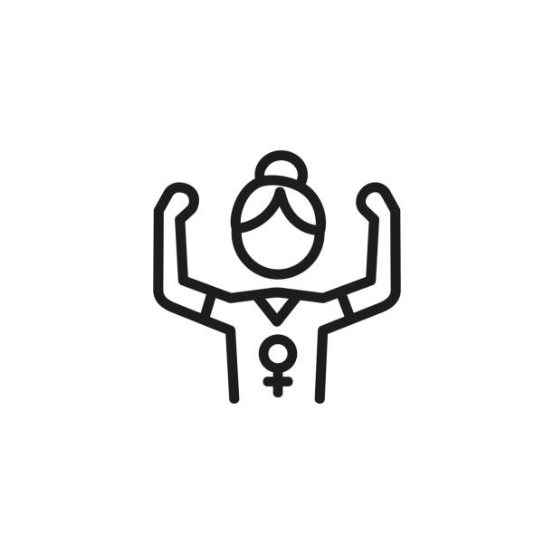 Girl power line icon Girl power line icon. Muscle, gender, strength. Feminism concept. Can be used for topics like bodybuilding, revolution, women empowerment confidence stock illustrations