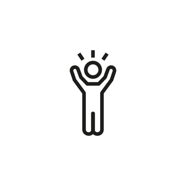 Inspiration line icon Inspiration line icon. Person, excited, screaming. Achievement concept. Can be used for topics like success, winning, expression excited stock illustrations