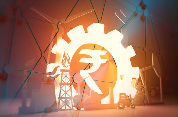 символ рупии и промышленные иконы - stock exchange flash стоковые фото и изображения