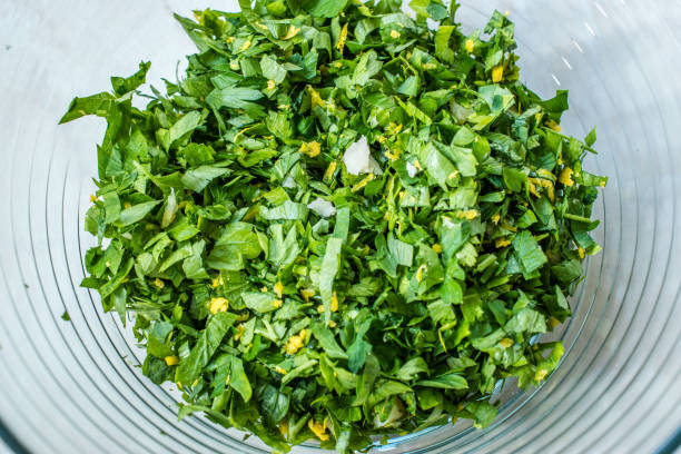 Gremolata Ingredients Lemon Zest, Parsley and Garlic for Osso Buco, Veal Shanks that are Braised in Wine.