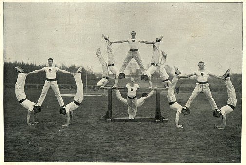 Vintage photograph of Victorian british army, Gymnastic team, Aldershot, 19th Century