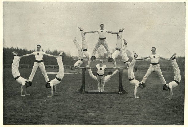 Victorian british army, Gymnastic team, Aldershot, 19th Century Vintage photograph of Victorian british army, Gymnastic team, Aldershot, 19th Century exercising photos stock pictures, royalty-free photos & images