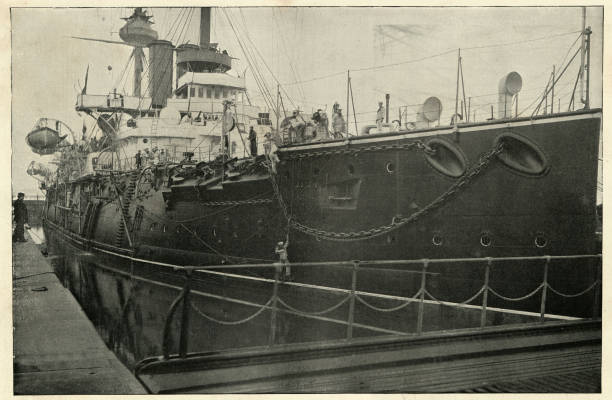 istock HMS Magnificent, Royal Navy Battleship in dock at Chatham 1166634552